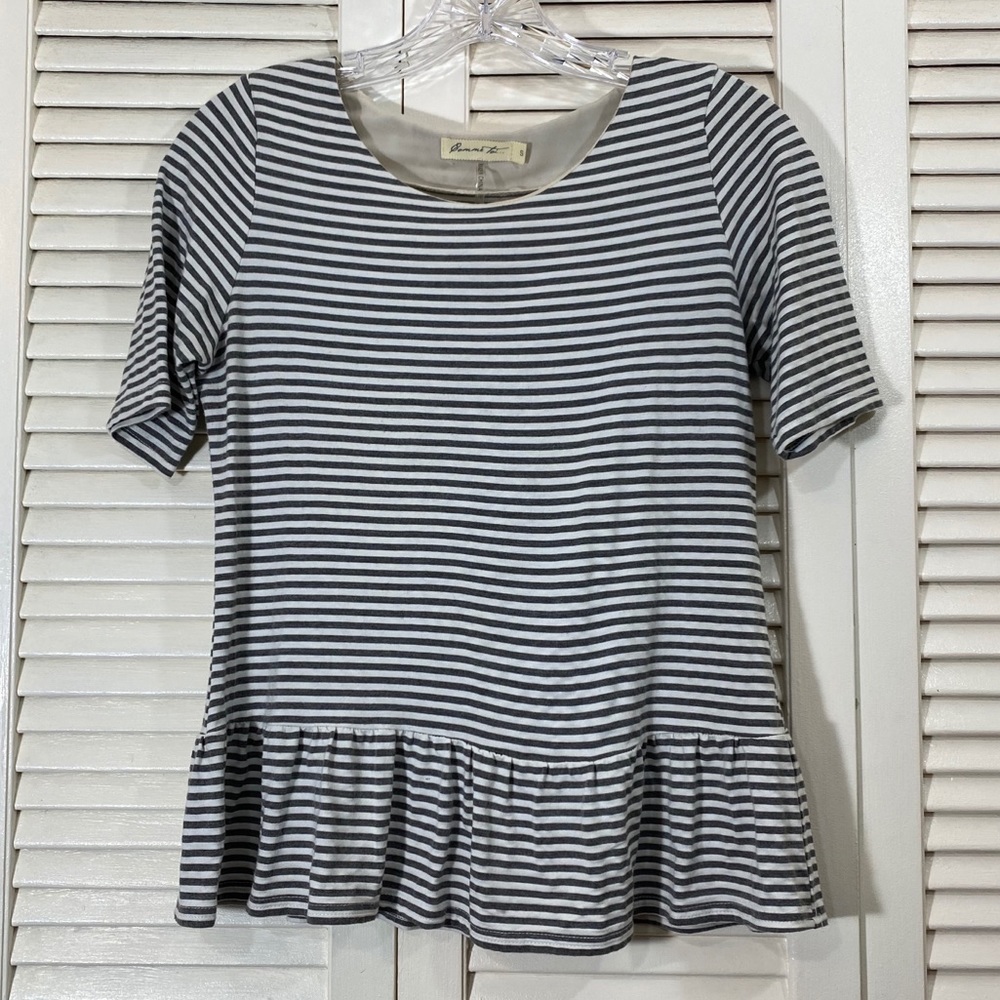 Comme Toi Peplum Hem Striped Top